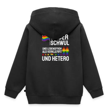 Lieber Schwul Und Lebensfroh Als Verklemmt Hetero - Kinder Premium Organic Hoodie - Schwarz - Hinten - AI Model Kid Male (0cm)