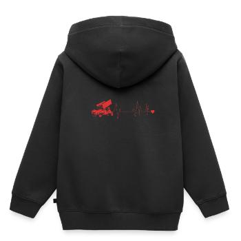 Course sur piste de terre battue - Sweat Premium à capuche enfant bio - noir - Dos - AI Model Kid Male (0cm)