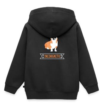 Chien gallois Incorgnito Pembroke - Sweat Premium à capuche enfant bio - noir - Dos - AI Model Kid Male (0cm)