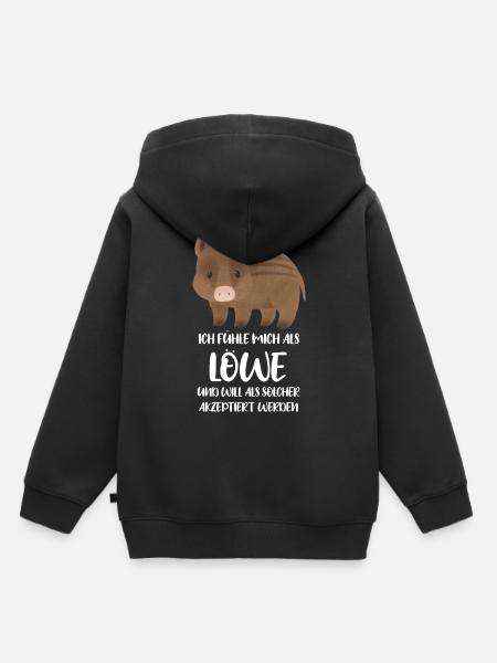Sanglier Lion - Sweat Premium à capuche enfant bio - noir
