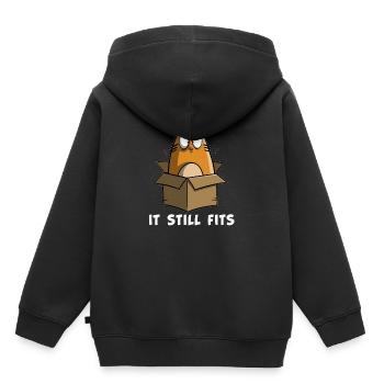 Il convient toujours - Chat épais dans le carton - Sweat Premium à capuche enfant bio - noir - Dos - AI Model Kid Male (0cm)