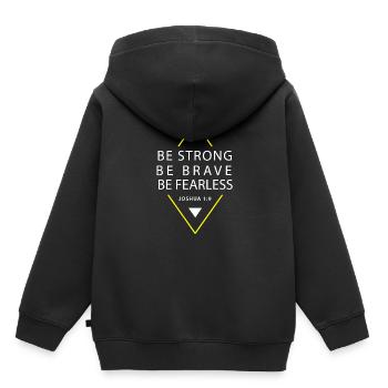 Fort - Courageux - Sans Peur - Chrétien - Sweat Premium à capuche enfant bio - noir - Dos - AI Model Kid Male (0cm)