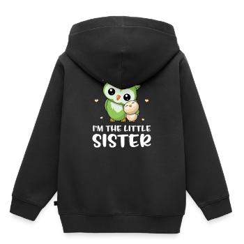 Je suis la petite soeur - petite soeur chouette - Sweat Premium à capuche enfant bio - noir - Dos - AI Model Kid Male (0cm)