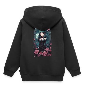 Gothique Pastel Anime fille victorien avec des Roses - Sweat Premium à capuche enfant bio - noir - Dos - AI Model Kid Male (0cm)