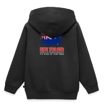 Neuseeland - Kinder Premium Organic Hoodie - Schwarz - Hinten - AI Model Kid Male (0cm)