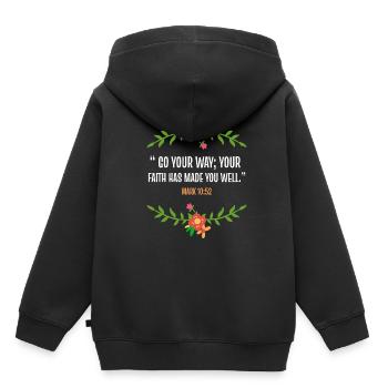 Verse de la Bible Marc 10 52 - Sweat Premium à capuche enfant bio - noir - Dos - AI Model Kid Male (0cm)