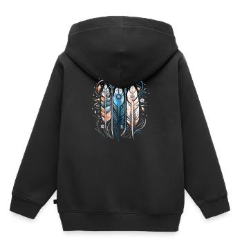 Bunte Federn, Boho, Ethno, Style, Indianer, Muster - Kinder Premium Organic Hoodie - Schwarz - Hinten - AI Model Kid Male (0cm)