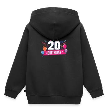 20ème anniversaire Ballons de fête Bannière Idée Cadeau - Sweat Premium à capuche enfant bio - noir - Dos - AI Model Kid Male (0cm)