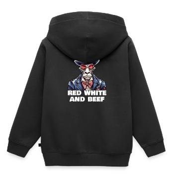 Rot Weiß Und Muh - Kinder Premium Organic Hoodie - Schwarz - Hinten - AI Model Kid Male (0cm)