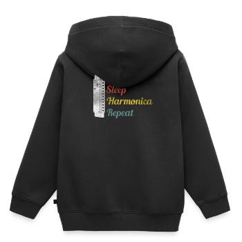 Mangez Sleep Harmonica Répétez Harmonica - Sweat Premium à capuche enfant bio - noir - Dos - AI Model Kid Male (0cm)