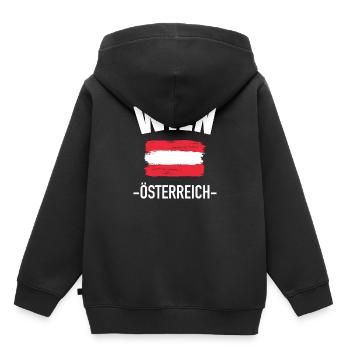 Wien - Kinder Premium Organic Hoodie - Schwarz - Hinten - AI Model Kid Male (0cm)