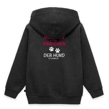Vorsicht Frauchen Hund - Kinder Premium Organic Hoodie - Schwarz - Hinten - AI Model Kid Male (0cm)