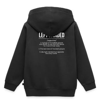 Définition gaucher Gaucher - Sweat Premium à capuche enfant bio - noir - Dos - AI Model Kid Male (0cm)