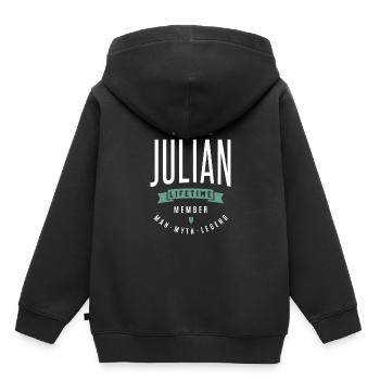 Name Julian - Kinder Premium Organic Hoodie - Schwarz - Hinten - AI Model Kid Male (0cm)