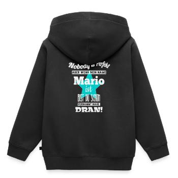 Nom des hommes de Mario cadeaux cool prénoms - Sweat Premium à capuche enfant bio - noir - Dos - AI Model Kid Male (0cm)
