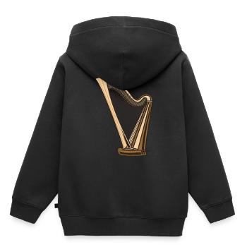 Harfe - Kinder Premium Organic Hoodie - Schwarz - Hinten - AI Model Kid Male (0cm)