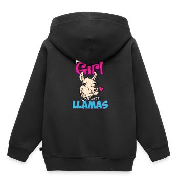 juste une fille qui aime les lamas - joli motif de lama - Sweat Premium à capuche enfant bio - noir - Dos - AI Model Kid Male (0cm)