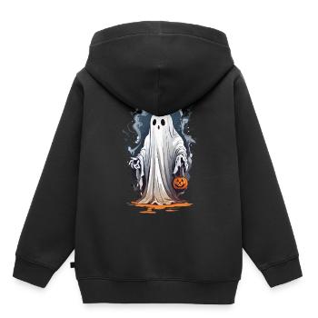Halloween sorcière heure fantôme à la recherche de bonbons - Sweat Premium à capuche enfant bio - noir - Dos - AI Model Kid Male (0cm)