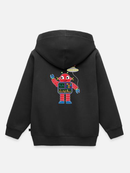 Kleiner roter Roboter mit Raumschiff - Kinder Premium Organic Hoodie - Schwarz