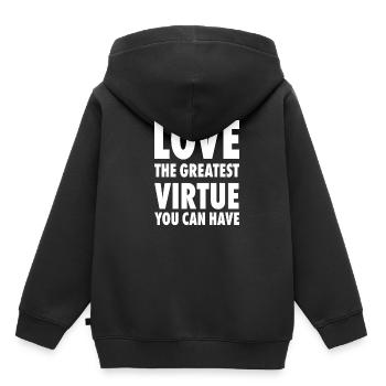 Aimez la plus grande vertu que vous pouvez avoir mot positif - Sweat Premium à capuche enfant bio - noir - Dos - AI Model Kid Male (0cm)