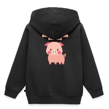 Schweinchen Schlau, ein rosa Schwein - Kinder Premium Organic Hoodie - Schwarz - Hinten - AI Model Kid Male (0cm)