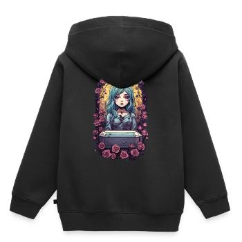 Gothique Anime Kawaii Fille avec des Roses Victorien - Sweat Premium à capuche enfant bio - noir - Dos - AI Model Kid Male (0cm)