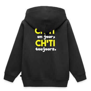 T shirt ch'ti un jour ch'ti toujours homme femme - Sweat Premium à capuche enfant bio - noir - Dos - AI Model Kid Male (0cm)