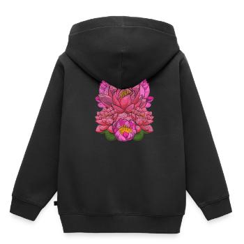 Jardin botanique en fleur de lotus Botanique - Sweat Premium à capuche enfant bio - noir - Dos - AI Model Kid Male (0cm)