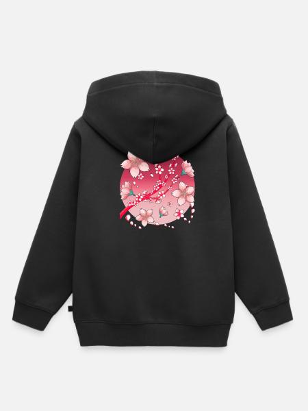 Fleurs de cerisier Culture Japonaise Cadeau Sakura - Sweat Premium à capuche enfant bio - noir