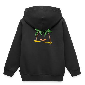 Cadeau d'été de palmiers soleil plage vacances - Sweat Premium à capuche enfant bio - noir - Dos - AI Model Kid Male (0cm)