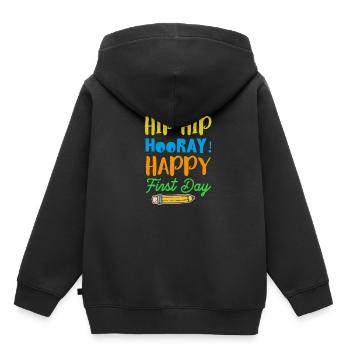 Hip Hip Hourra! Chemise Happy First Day - Sweat Premium à capuche enfant bio - noir - Dos - AI Model Kid Male (0cm)