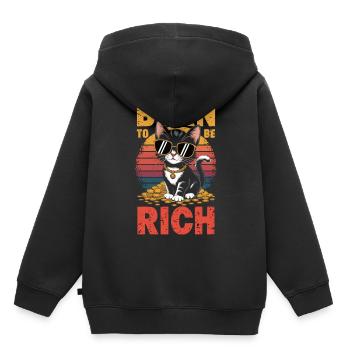 Né pour la richesse – Édition Cool Cat - Sweat Premium à capuche enfant bio - noir - Dos - AI Model Kid Male (0cm)