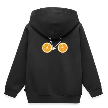 Vélo avec motif de pneu orange - Sweat Premium à capuche enfant bio - noir - Dos - AI Model Kid Male (0cm)