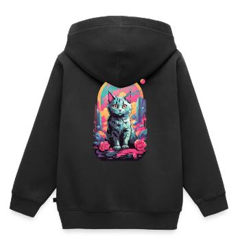 Magische Pastell Goth Katze mit Rosen Design - Kinder Premium Organic Hoodie - Schwarz - Hinten - AI Model Kid Male (0cm)