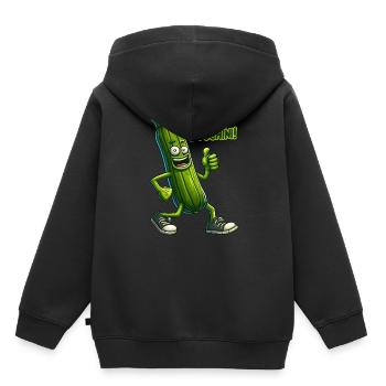 Crazy Veggies: Zucchini Thumbs Up - Kinder Premium Organic Hoodie - Schwarz - Hinten - AI Model Kid Male (0cm)