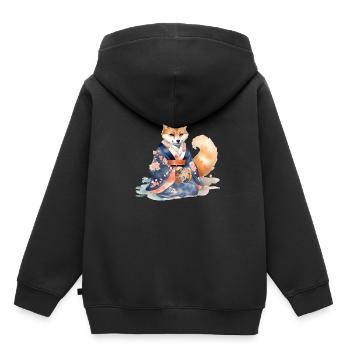 Chien japonais Shiba Inu en kimono - Sweat Premium à capuche enfant bio - noir - Dos - AI Model Kid Male (0cm)