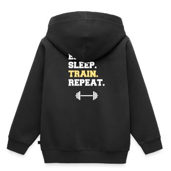 Fitness - Kinder Premium Organic Hoodie - Schwarz - Hinten - AI Model Kid Male (0cm)