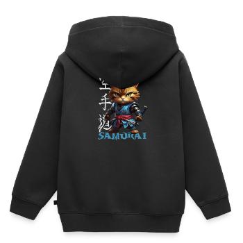Chat samouraï - Sweat Premium à capuche enfant bio - noir - Dos - AI Model Kid Male (0cm)