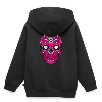 Costume Halloween crâne en crâne rose - Sweat Premium à capuche enfant bio - noir - Dos - AI Model Kid Male (0cm)