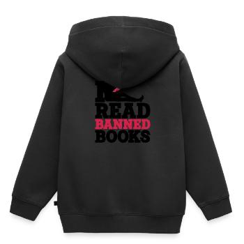 J’ai lu des livres interdits 39 - Sweat Premium à capuche enfant bio - noir - Dos - AI Model Kid Male (0cm)