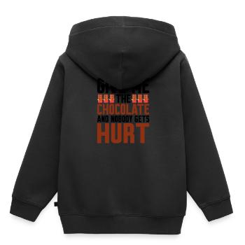 Give Me The Chocolate And Nobody Gets Hurt - Kinder Premium Organic Hoodie - Schwarz - Hinten - AI Model Kid Male (0cm)
