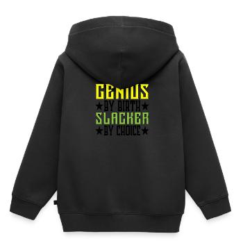 Genius By Birth Slacker By Choice 5 - Kinder Premium Organic Hoodie - Schwarz - Hinten - AI Model Kid Male (0cm)
