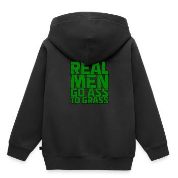Les vrais hommes vont du cul à l’herbe - Sweat Premium à capuche enfant bio - noir - Dos - AI Model Kid Male (0cm)