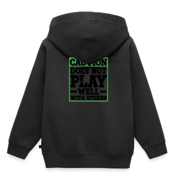 Attention, ne joue pas bien avec les autres 31 - Sweat Premium à capuche enfant bio - noir - Dos - AI Model Kid Male (0cm)