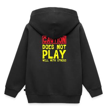 Attention, ne joue pas bien avec les autres 32 - Sweat Premium à capuche enfant bio - noir - Dos - AI Model Kid Male (0cm)