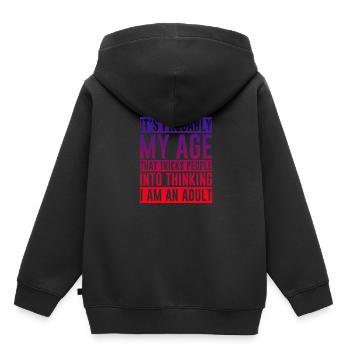 Faire croire aux gens que je suis un adulte 3 - Sweat Premium à capuche enfant bio - noir - Dos - AI Model Kid Male (0cm)