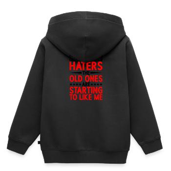 Need New Haters, The Old Ones Started To Like Me - Kinder Premium Organic Hoodie - Schwarz - Hinten - AI Model Kid Male (0cm)