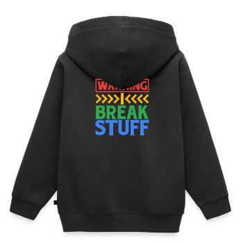 Warning I Break Stuff 6 - Kinder Premium Organic Hoodie - Schwarz - Hinten - AI Model Kid Male (0cm)