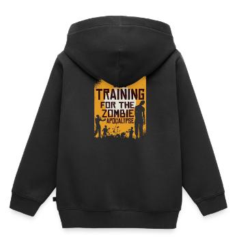 Je m’entraîne pour l’apocalypse zombie 12 - Sweat Premium à capuche enfant bio - noir - Dos - AI Model Kid Male (0cm)