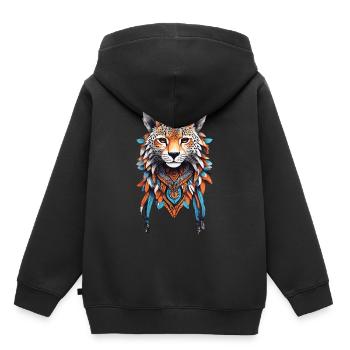 Gepard Krafttier Afrika Tribe & Federschmuck - Kinder Premium Organic Hoodie - Schwarz - Hinten - AI Model Kid Male (0cm)